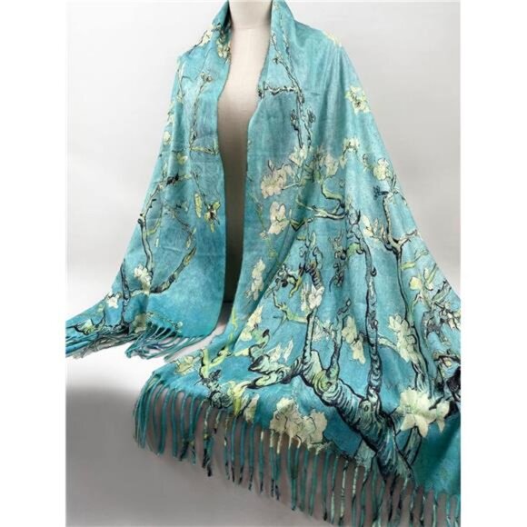 Womens Art Scarf Van Gogh Reversible Soft Cashmere Feel Shawl Wrap Gift Box - Picture 2 of 6